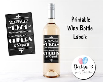 Vintage 50th Birthday Anniversary Wine Bottle Label Digital Printable Instant Download