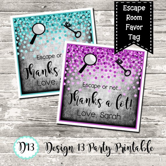 Escape Room Birthday Printable Favor Tag Square Tag Thank You Tag Digital 12 Color Choices Il_570xn