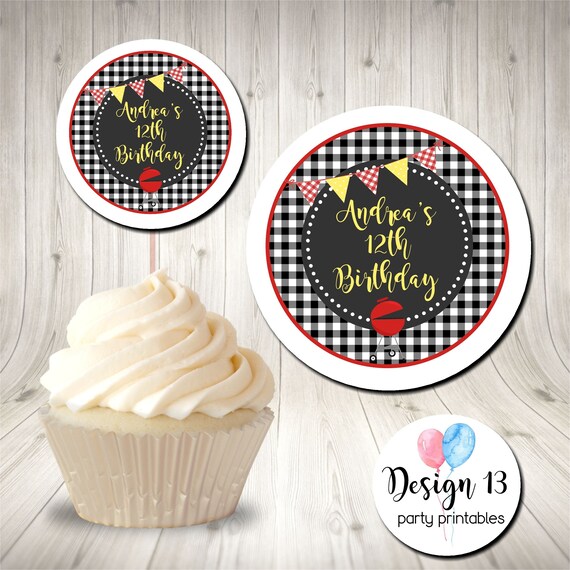 Backyard BBQ Cupcake Topper Birthday Party Favor Tag Gift Tag Digital Printable Il_570xn