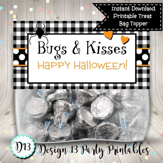 Halloween Bugs and Kisses Treat Bag Topper Digital Printable INSTANT DOWNLOAD Il_570xn