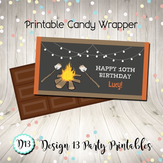 Camping Birthday Bonfire Candy Bar Chocolate Bar Wrappers Favor Digital Printable Il_570xn