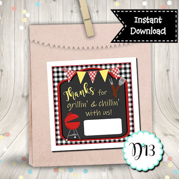BBQ Birthday Favor Tag Square Tag Digital Printable INSTANT DOWNLOAD Il_570xn