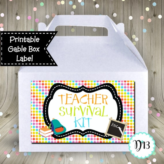 Teacher Survival Kit Gable Box Favor Box Label Digital Printable INSTANT DOWNLOAD Il_570xn