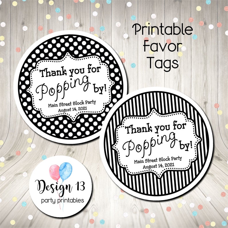 Thank You For Popping By Popcorn Label Favor Tags Circle Tags Printable Digital image 1