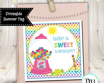 Have a Sweet Summer End of School Year Square Tag Gift Tag Digital Printable INSTANT DOWNLOAD