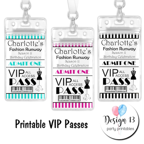 Fashion Runway VIP Pass Birthday Party 16 Color Choices Digital Printable Il_570xn