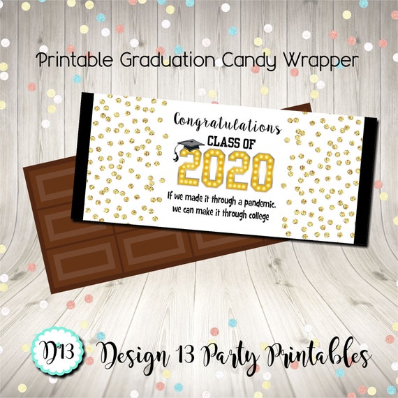 Graduation Congratulations Class of 2020 Candy Bar Chocolate Bar Wrappers Favor Black Gold Confetti Print Your Own Digital Instant Download Il_570xn