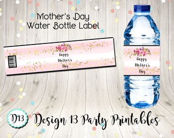 Mother's Day Water Bottle Labels Digital Printable Instant Download