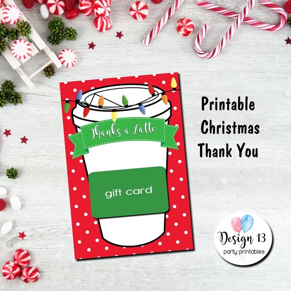 Thanks A Latte Christmas Thank You Card Printable Digital - Etsy