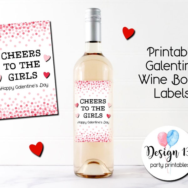 Galentine Happy Galentine's Day Wine Bottle Label Digital Printable Instant Download