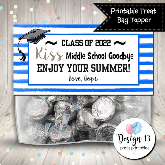 Kiss School Goodbye Graduation Treat Bag Toppers Printable Digital Il_570xn