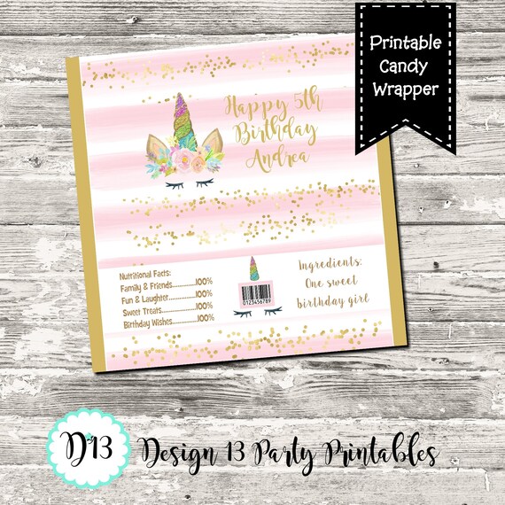 Unicorn Face Pastel Candy Wrapper Flowers Stripes Digital Printable Il_570xn