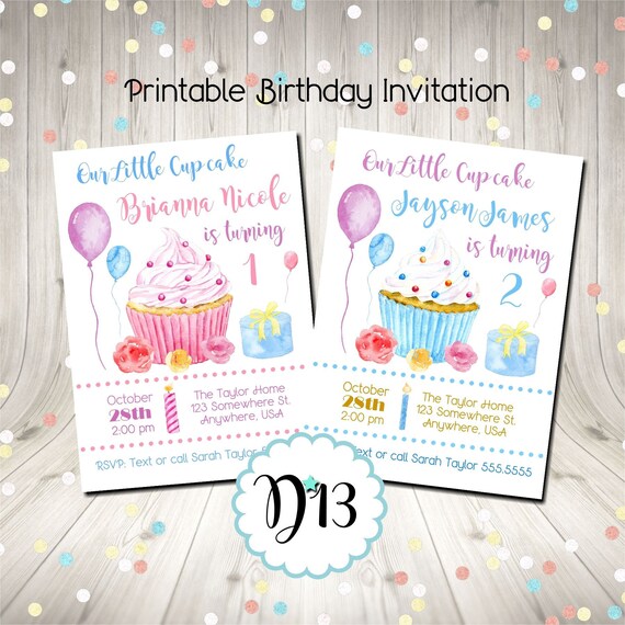 Little Cupcake First Birthday Second Birthday Invitation Digital Printable Il_570xn