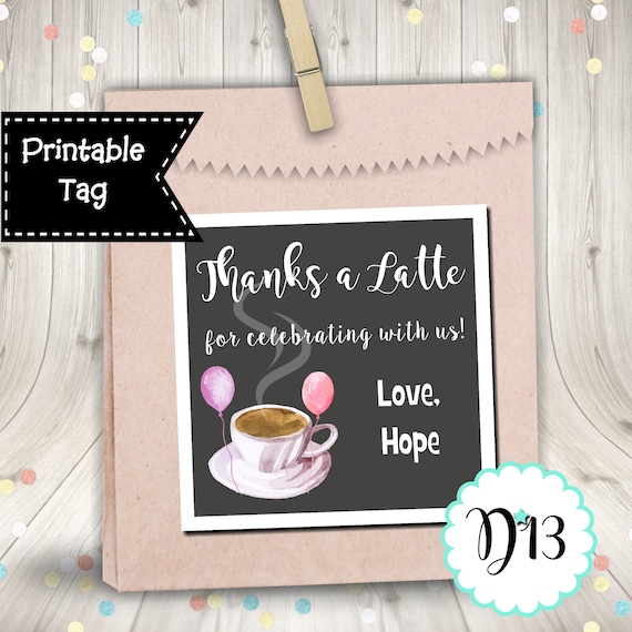 Thanks A Latte Favor Tag Square Tag Coffee Birthday Party Digital Printable Il_570xn