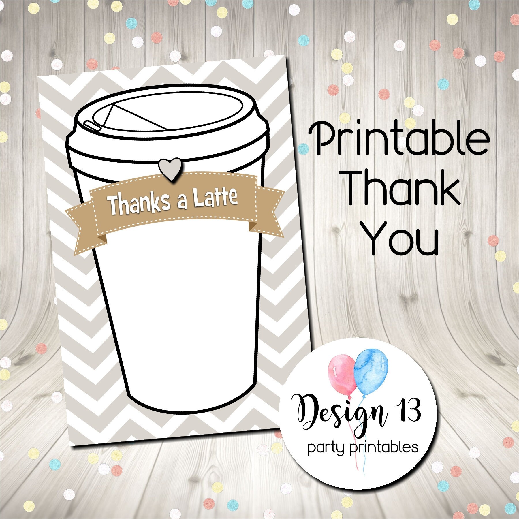 thank you digital Printable Printable Thank You card thanks a latte ...