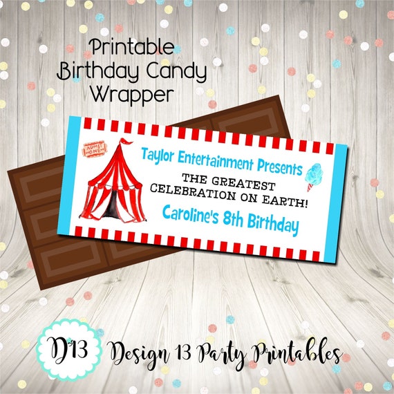 Circus Birthday Party Carnival Party Candy Bar Chocolate Bar Wrappers Favor Printable Digital Il_570xn