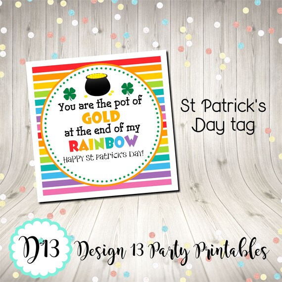 St Patricks Day Gold at the End of the Rainbow Square Tag Digital Printable INSTANT DOWNLOAD Il_570xn