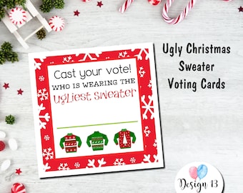 Ugly Christmas Sweater Contest Voting Cards Digital Printable INSTANT DOWNLOAD