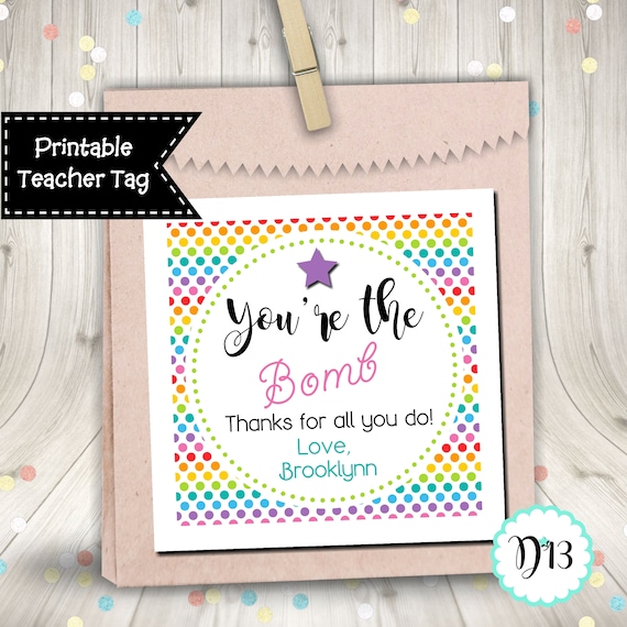 You're The Bomb Polka Dot Teacher Appreciation SquareTag Favor Tag ...