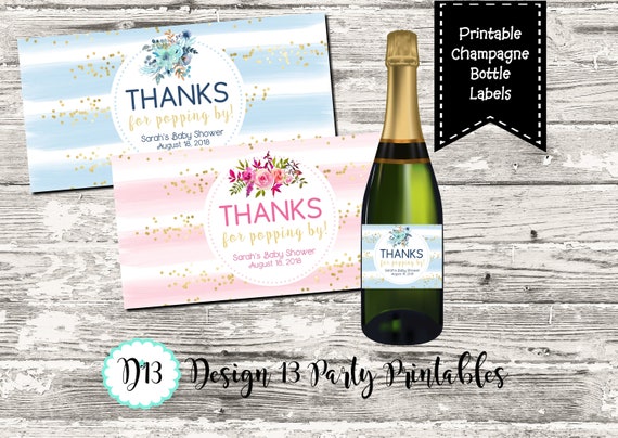 Thanks For Popping By Baby Shower Champagne Bottle Label Printable Digital Il_570xn