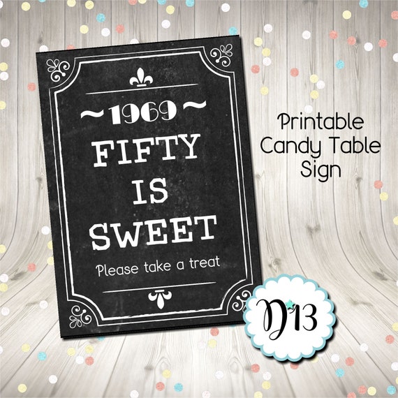 Vintage Chalkboard 50th Birthday 50 Is Sweet Sign Candy Table Candy Bar Sign Digital Printable Instant Download Il_570xn