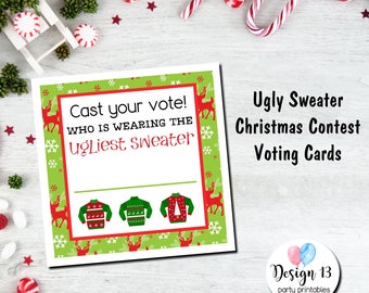 Ugly Christmas Sweater Contest Voting Cards Digital Printable INSTANT DOWNLOAD
