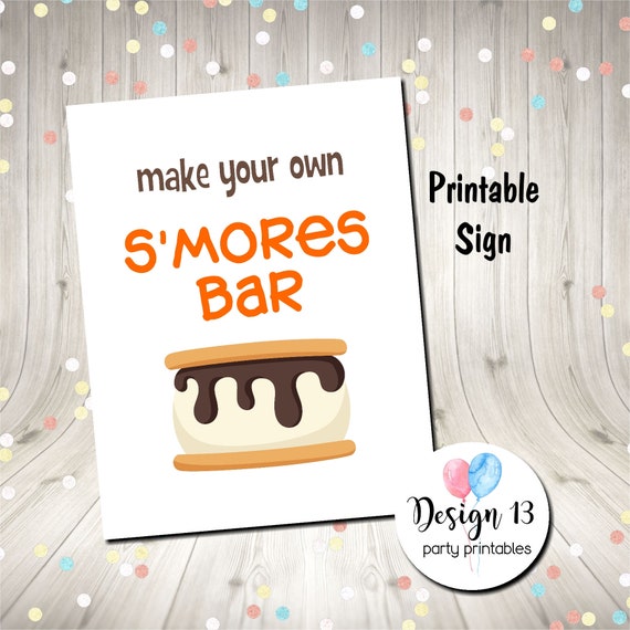 S'Mores Bar Sign Birthday Bonfire Campout BBQ Printable Digital Instant Download Il_570xn