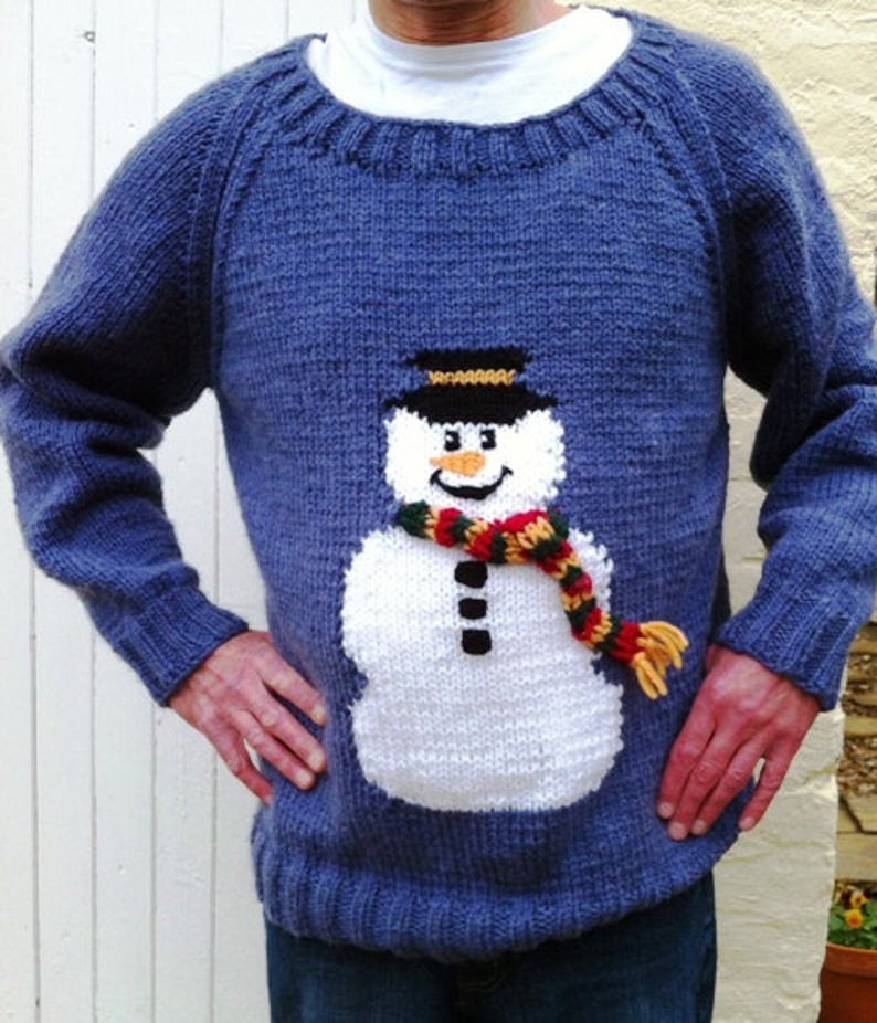 Snowman sweater chunky/bulky knitting pattern one size easy Etsy