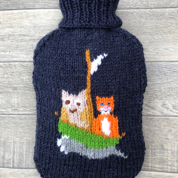 The Owl and the Pussycat, Hot Water Bottle Cover, Knitting Pattern