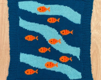 Fish Baby Blanket, hand knitted