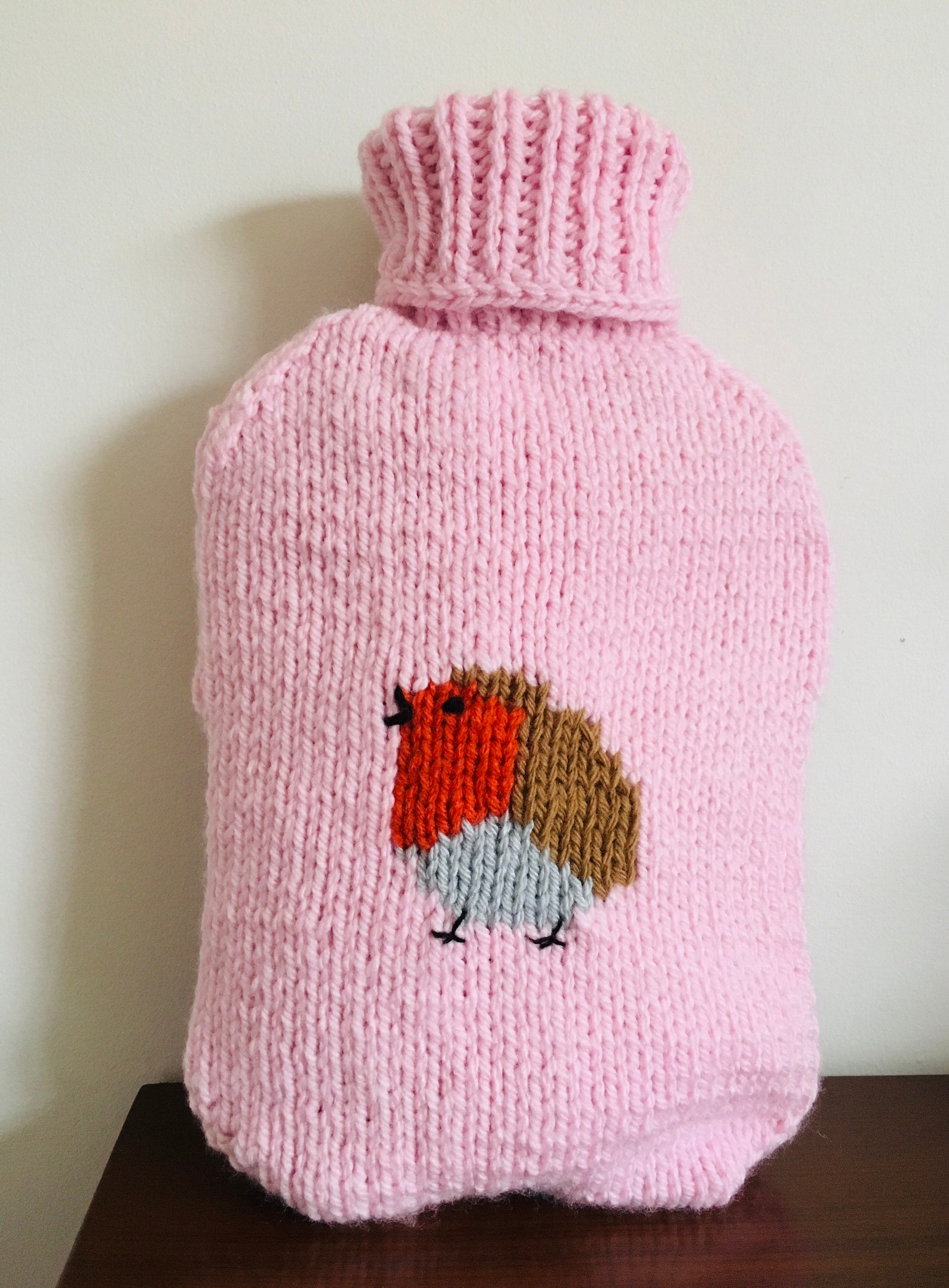 Robin Hot Water Bottle Cover, Knitting Pattern, for a 2 Litre Hot Water