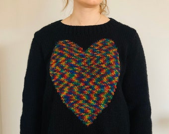 Pull coeur, modèle de tricot, fil de poids gros/encombrant, petites à moyennes ou moyennes à grandes tailles.