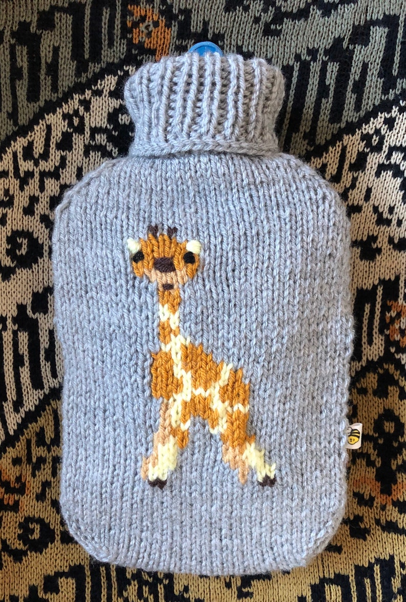 Giraffe Hot Water Bottle Cover, knitting pattern. image 1