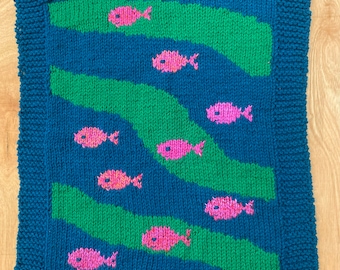 Fish Baby Blanket, hand knitted