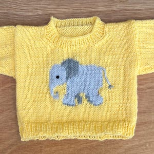 Suéter de elefante para bebé, patrón de tejido, tallas 0-3 o 3-6 meses