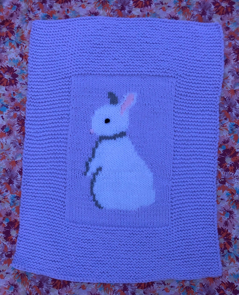 Rabbit baby blanket knitting pattern. Etsy