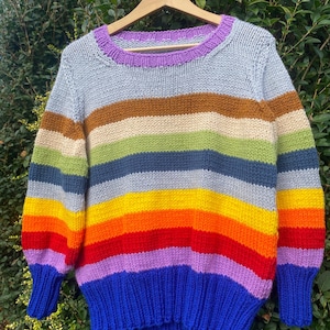 Coloured Striped Sweater, Hand Knitted, size medium