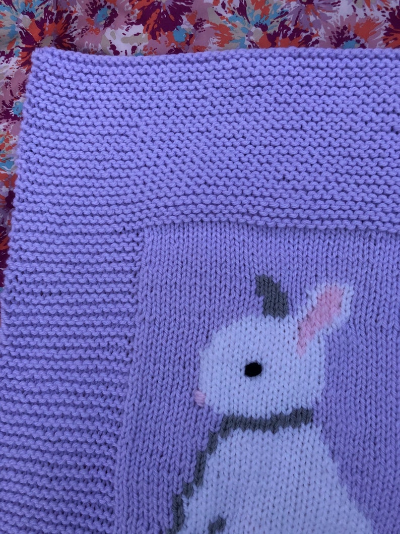 Rabbit baby blanket knitting pattern. Etsy
