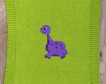 Dinosaur Baby Blanket, hand knitted