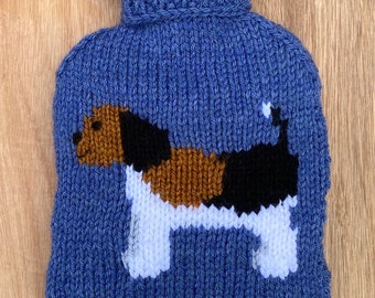 Beagle Hot Water Bottle Cover, hand knitted