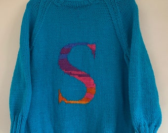 Letter S Sweater, Knitting Pattern, sizes small, medium and large, chunky/bulky weight yarn