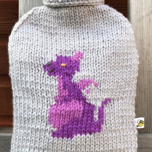Dragon Hot Water Bottle Cover, Knitting Pattern, for a 2 litre hot water bottle, chunky/bulky weight yarn.