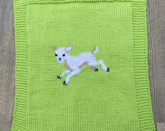 Lamb Baby Blanket, hand knitted