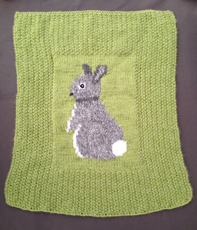 Rabbit baby blanket knitting pattern. Etsy