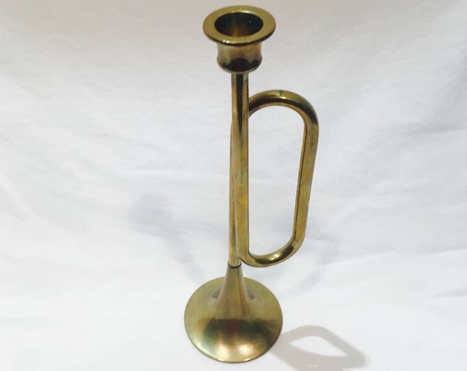 Large Brass Horn Candlesticks Vintage Horn Trumpet Etsy