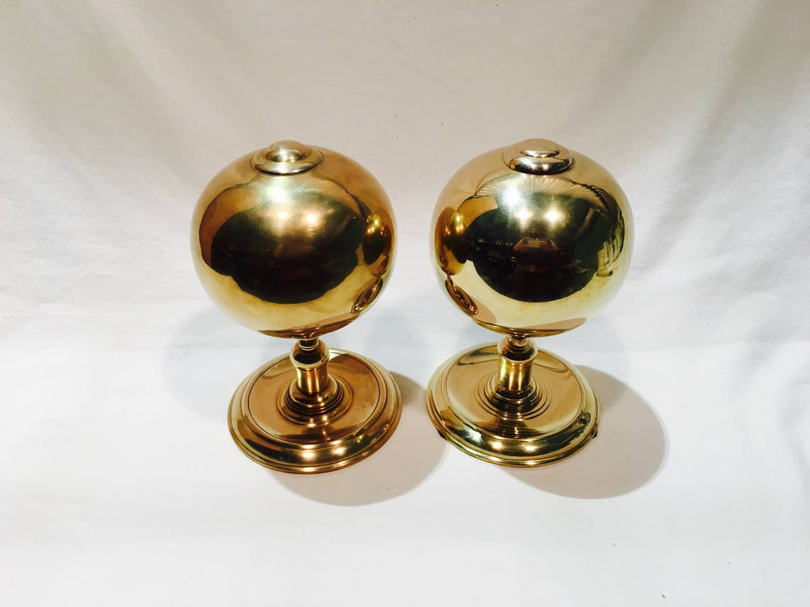 Large Heavy Brass Finials Large Brass Balls Brass Statue Etsy