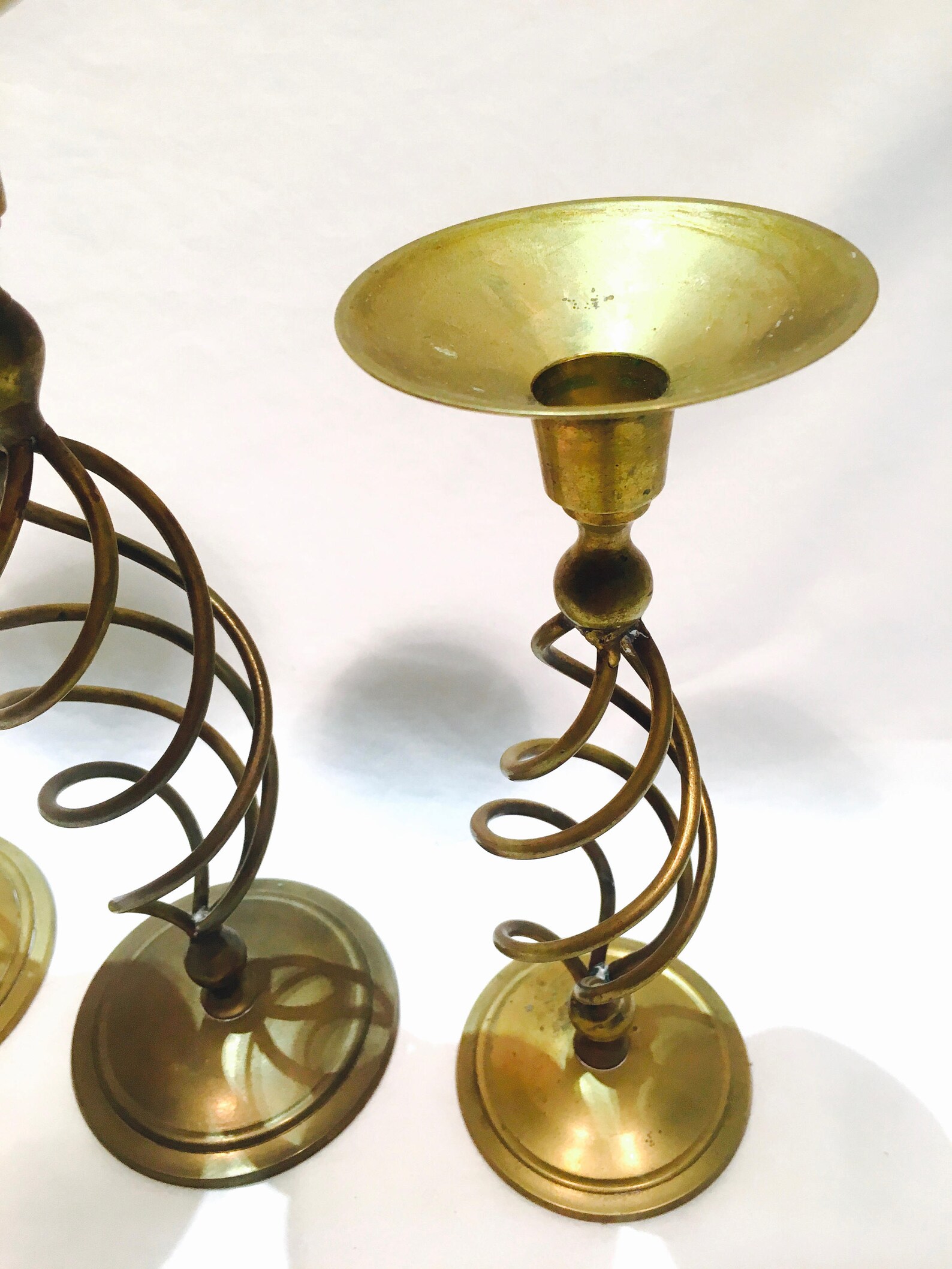 Set of brass spiral candlesticks Spiral candlesticks Barley Etsy