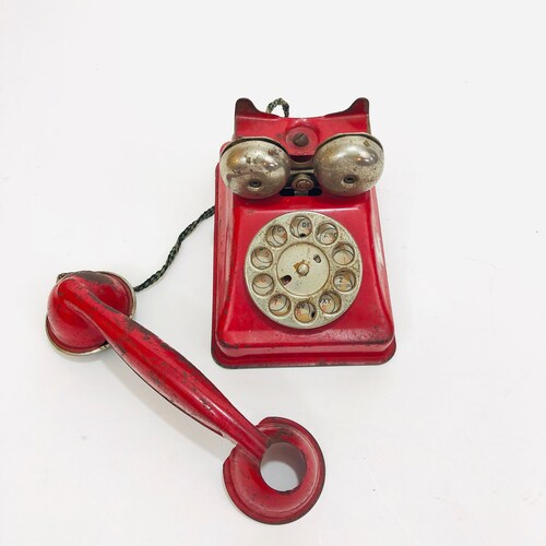 Vintage Toy phone, Rotary telephone, Play Phone, Rotary Dial, Red Rotary shops dial, Toy Desk Phone, Pretend Play, Red Toy Phone, Metal Toy Phone