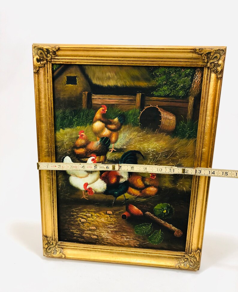 Rooster Chicken Coop Rooster Decor Farm Life Farm Decor Farm Painting Framed Painting Chicken Oil Painting Wall Art