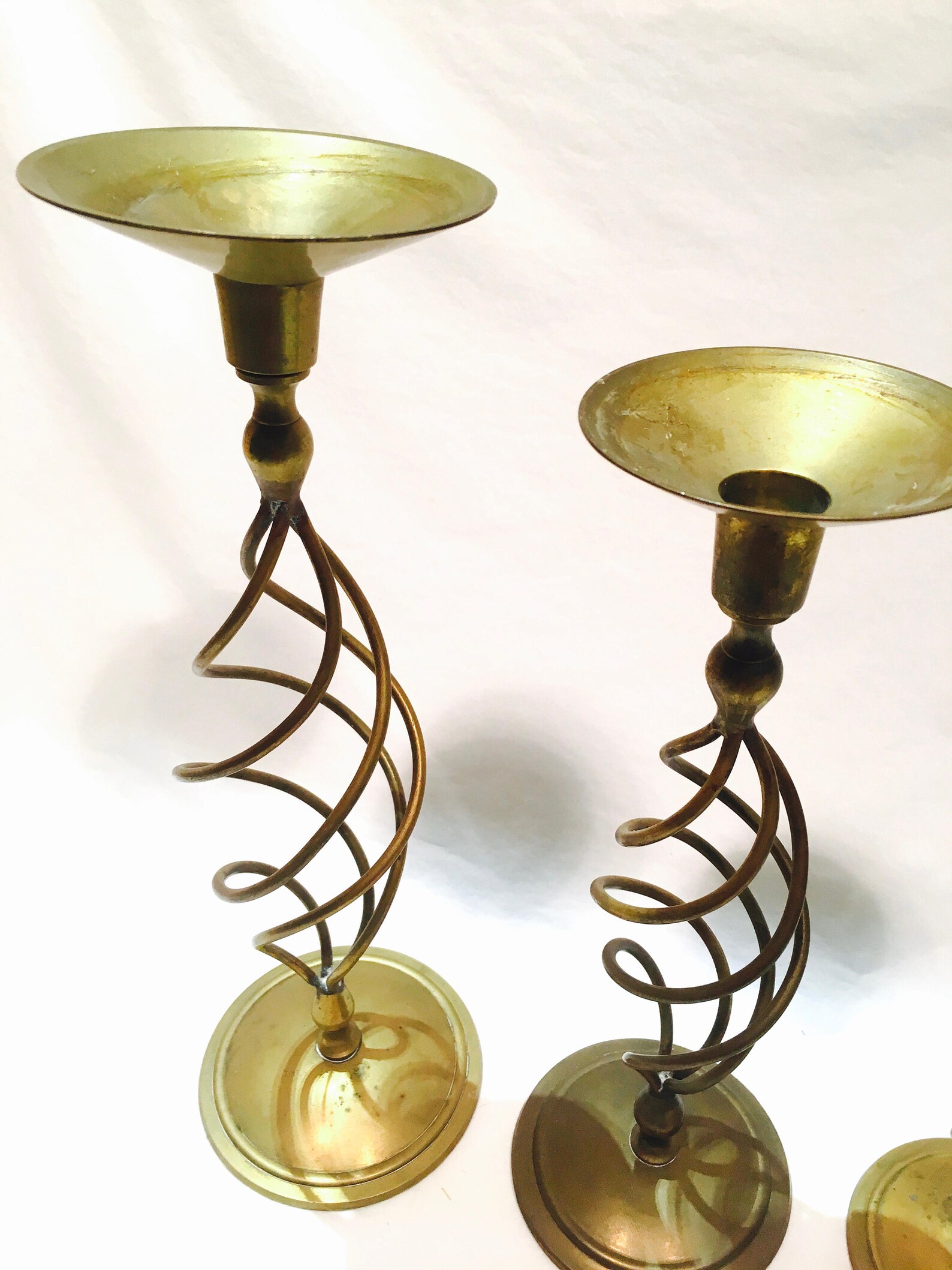 Set of brass spiral candlesticks Spiral candlesticks Barley Etsy